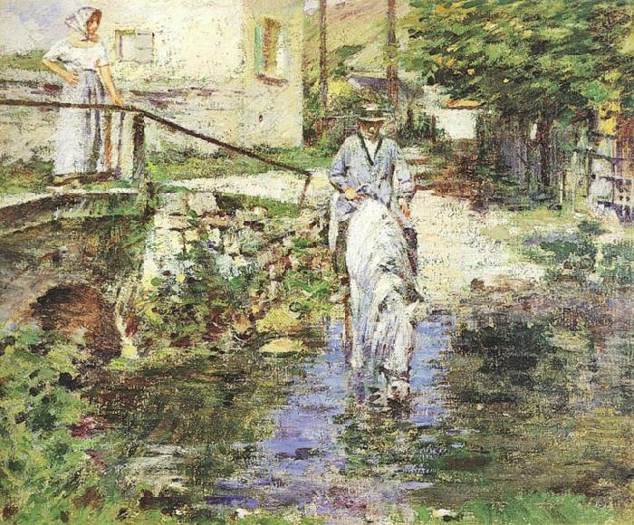 Theodore Robinson Pere Trognon and His Daughter at the Bridge Germany oil painting art